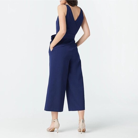 New - Sam Edelman Cropped Jumpsuit Navy Women Size 10 - Picture 2 of 16